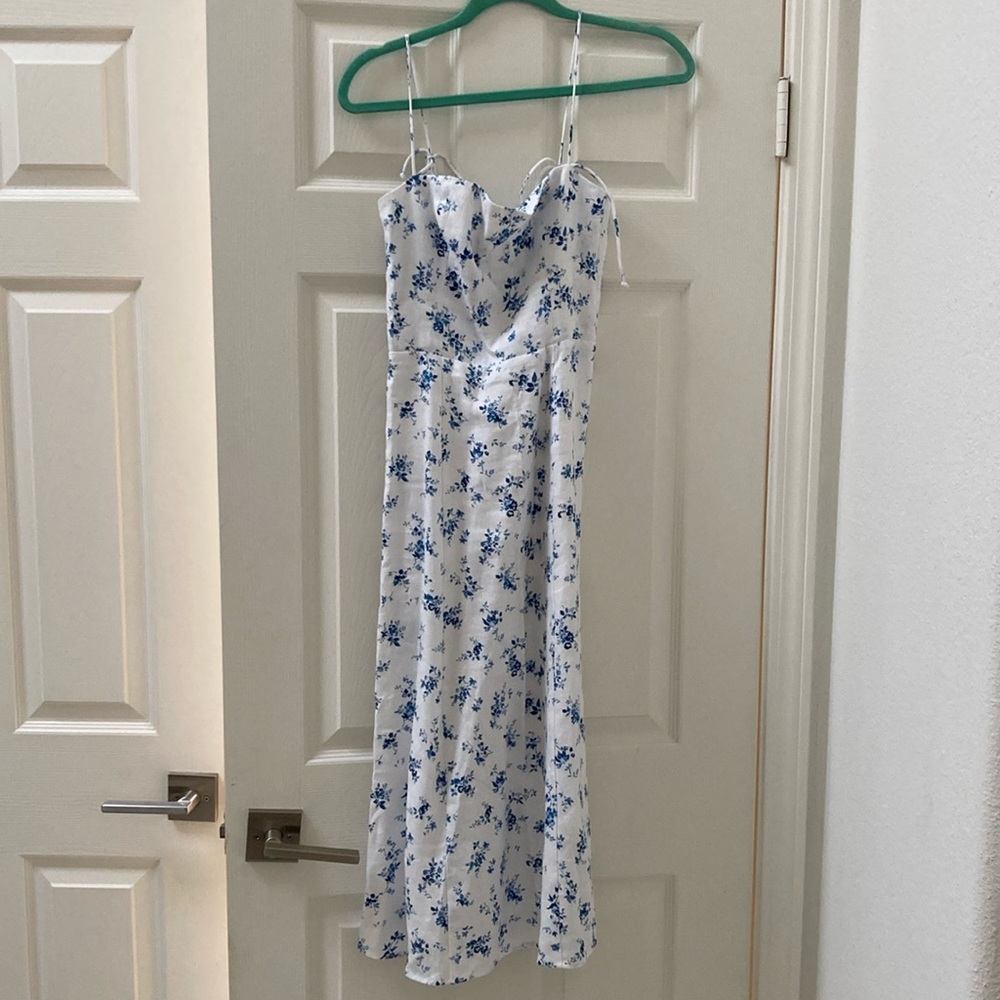 Reformation Blue Floral Linen Dress 0